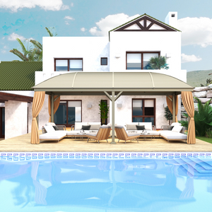 Perdeli 300 * 600CM Veranda Güneşlik Alüminyum Gazebo